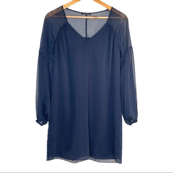 Massimo Dutti Navy Loose Fit Sheer Sleeve Mini Dress Size Small - Picture 1 of 8